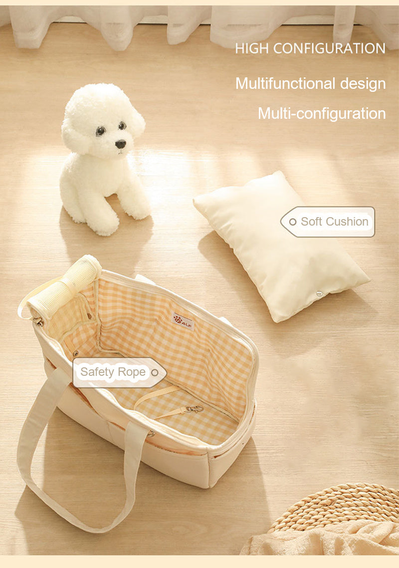 Comfortable Cotton Pet Carrier Tote for Travel – Breathable & Secure Zippered Handbag for Dogs and Cats