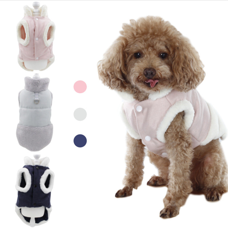 Plush Dog Vest – Warm Winter Pet Clothes with Fur Collar