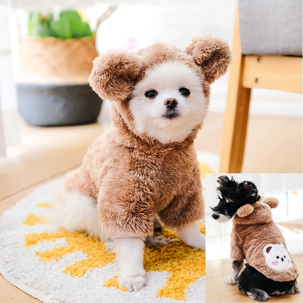 Adorable Plush Pet Warm Teddy Bear Hoodie Costume for Dog & Cat - Soft, Furry, and Comfortable Pet Costumes for Halloween, Christmas, and Daily Wear