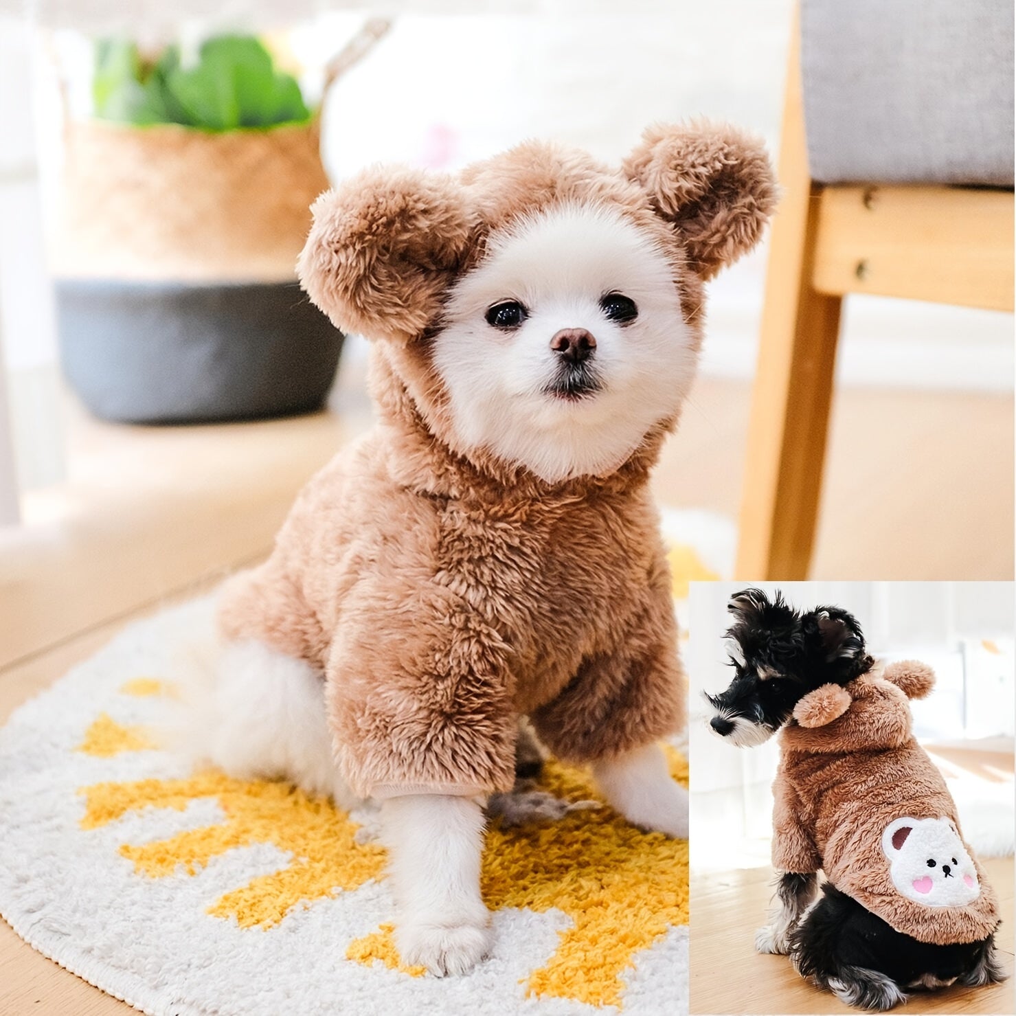 Adorable Plush Pet Warm Teddy Bear Hoodie Costume for Dog & Cat - Soft, Furry, and Comfortable Pet Costumes for Halloween, Christmas, and Daily Wear