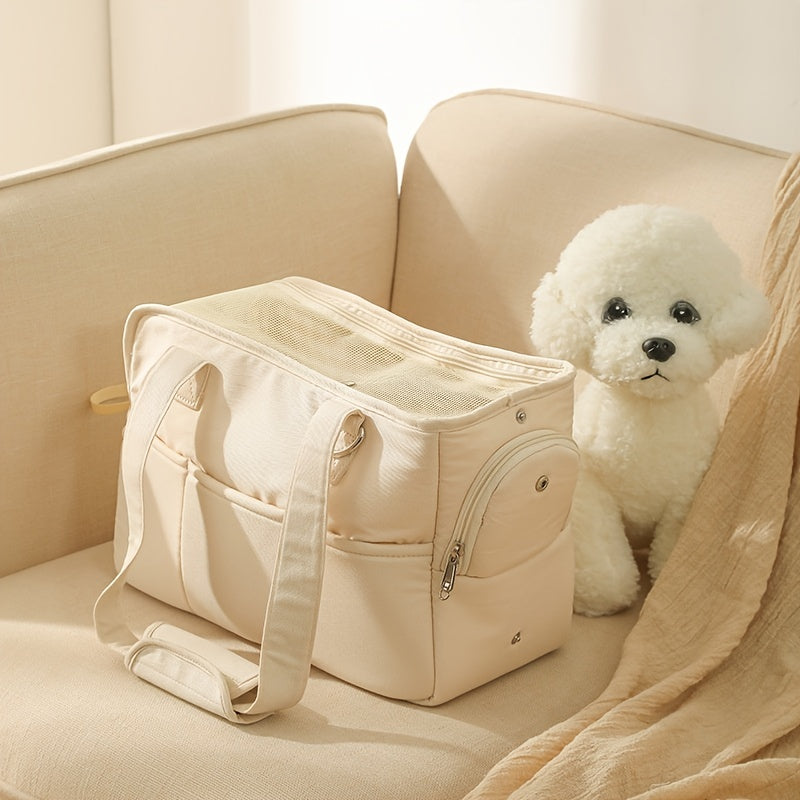 Comfortable Cotton Pet Carrier Tote for Travel – Breathable & Secure Zippered Handbag for Dogs and Cats