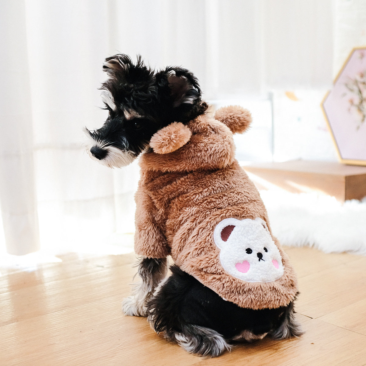 Adorable Plush Pet Warm Teddy Bear Hoodie Costume for Dog & Cat - Soft, Furry, and Comfortable Pet Costumes for Halloween, Christmas, and Daily Wear