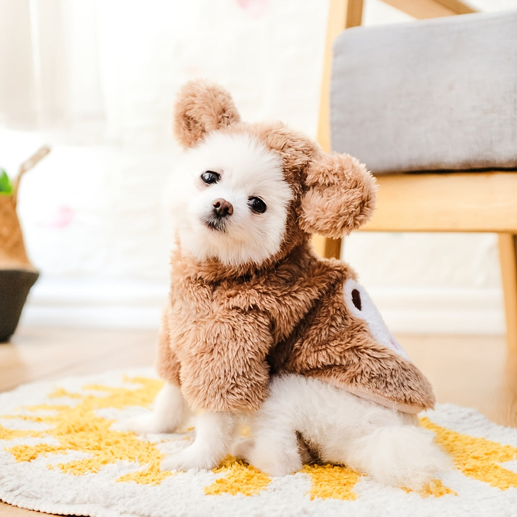 Adorable Plush Pet Warm Teddy Bear Hoodie Costume for Dog & Cat - Soft, Furry, and Comfortable Pet Costumes for Halloween, Christmas, and Daily Wear