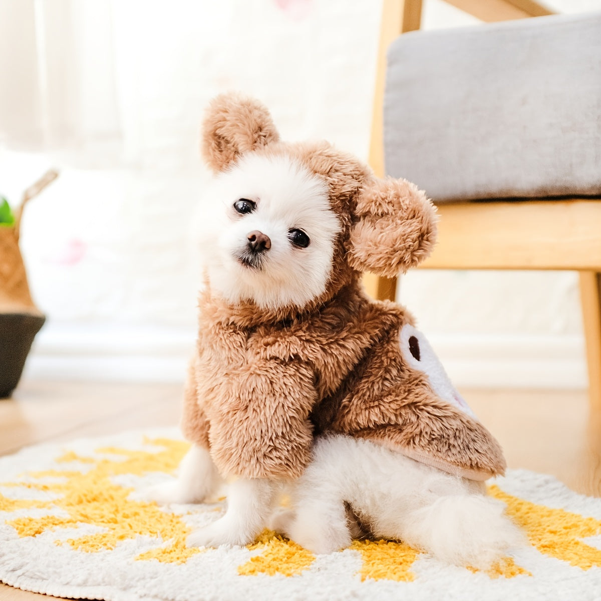 Adorable Plush Pet Warm Teddy Bear Hoodie Costume for Dog & Cat - Soft, Furry, and Comfortable Pet Costumes for Halloween, Christmas, and Daily Wear