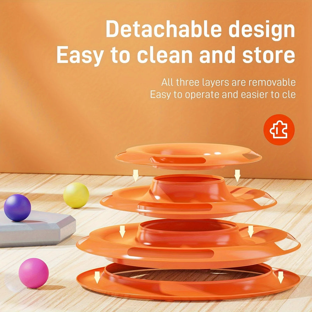 3 Layer Interactive Cat Toy Tower with Colorful Balls Mental Physical Exerciser, Fun Puzzle Game for Active Cats
