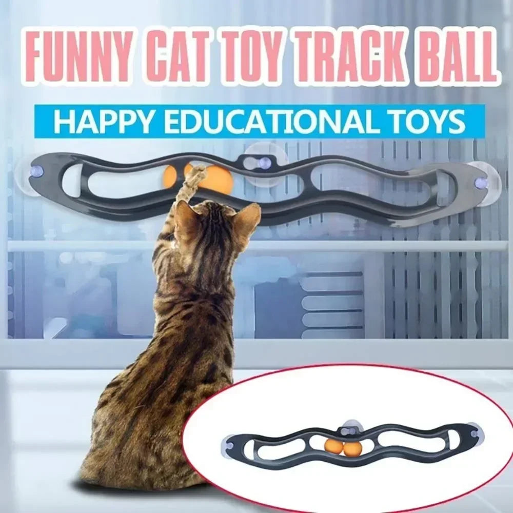 New Track Cat Toy Plastic Sucker Track Ball Pet Accessories Window Table Tennis Adsorption Glass Cat Toy Funny Cat Toys Pet Toys