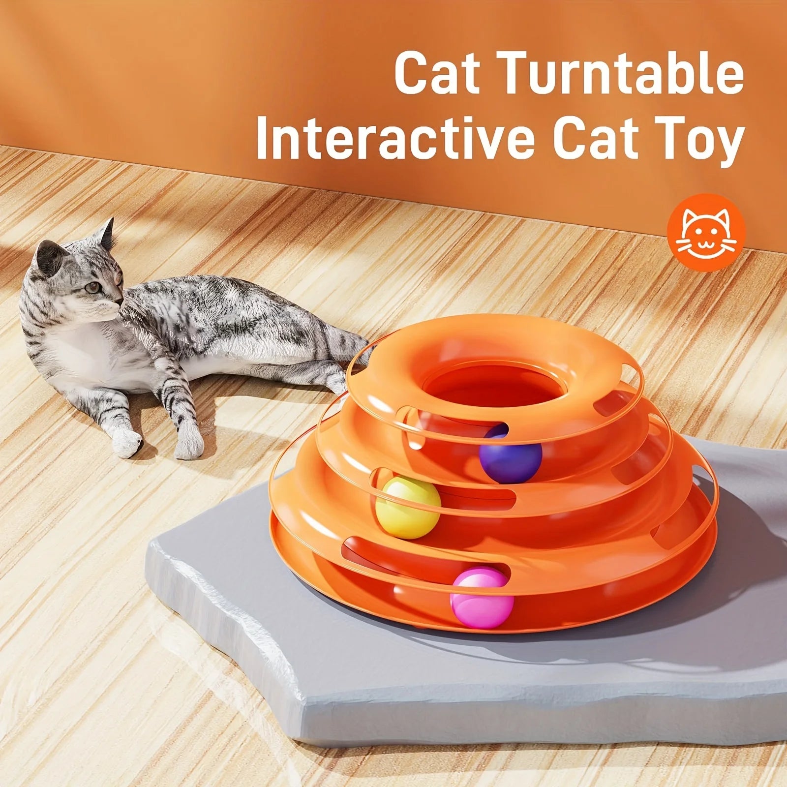 3 Layer Interactive Cat Toy Tower with Colorful Balls Mental Physical Exerciser, Fun Puzzle Game for Active Cats