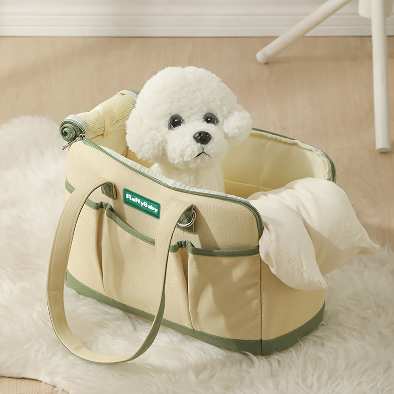 Comfortable Cotton Pet Carrier Tote for Travel – Breathable & Secure Zippered Handbag for Dogs and Cats