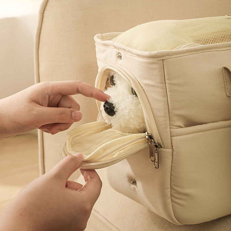 Comfortable Cotton Pet Carrier Tote for Travel – Breathable & Secure Zippered Handbag for Dogs and Cats