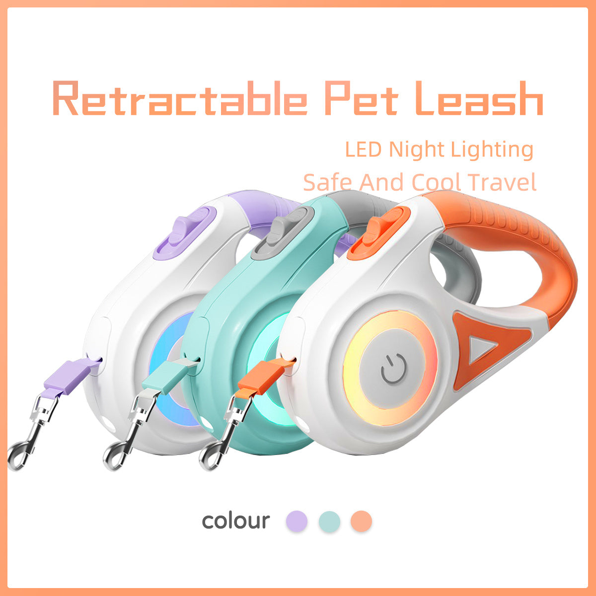 Retractable Dog Leash with Collar & LED Spotlight