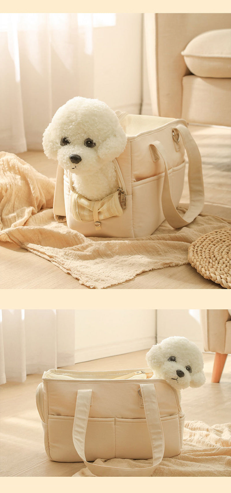 Comfortable Cotton Pet Carrier Tote for Travel – Breathable & Secure Zippered Handbag for Dogs and Cats