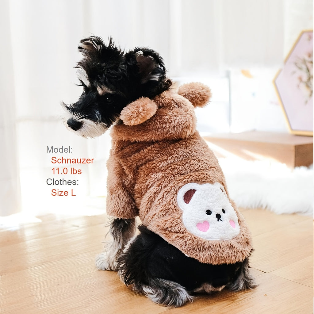 Adorable Plush Pet Warm Teddy Bear Hoodie Costume for Dog & Cat - Soft, Furry, and Comfortable Pet Costumes for Halloween, Christmas, and Daily Wear