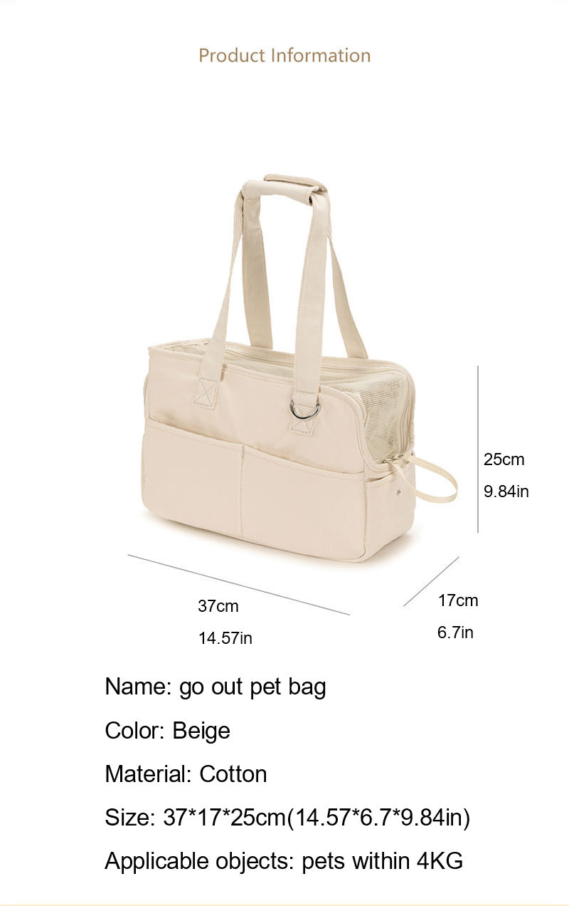 Comfortable Cotton Pet Carrier Tote for Travel – Breathable & Secure Zippered Handbag for Dogs and Cats